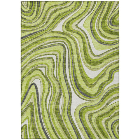 5' X 8' Lime Green And Charcoal Abstract Washable Indoor Outdoor Area Rug