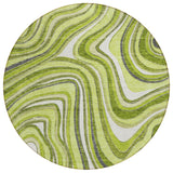 8' Lime Green And Charcoal Round Abstract Washable Indoor Outdoor Area Rug