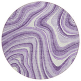 8' Lavender Purple And Ivory Round Abstract Washable Indoor Outdoor Area Rug