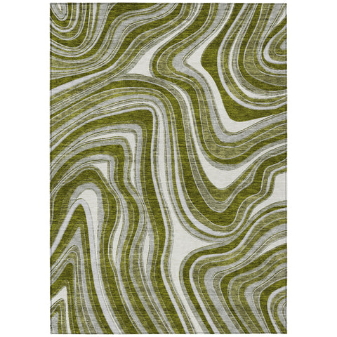 3' X 5' Olive Green Gray And Ivory Abstract Washable Indoor Outdoor Area Rug