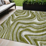 5' X 8' Olive Green Gray And Ivory Abstract Washable Indoor Outdoor Area Rug