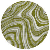 8' Olive Green Gray And Ivory Round Abstract Washable Indoor Outdoor Area Rug