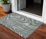 3' X 5' Teal Blue Gray And Taupe Abstract Washable Indoor Outdoor Area Rug
