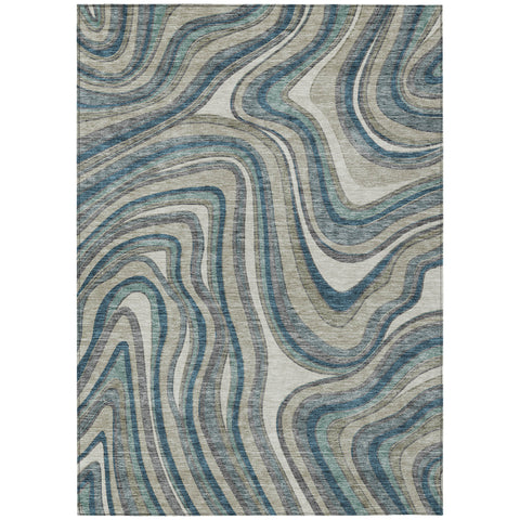 3' X 5' Teal Blue Gray And Taupe Abstract Washable Indoor Outdoor Area Rug