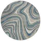 8' Teal Blue Gray And Taupe Round Abstract Washable Indoor Outdoor Area Rug
