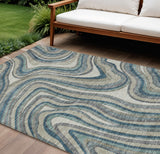 8' X 10' Teal Blue Gray And Taupe Abstract Washable Indoor Outdoor Area Rug