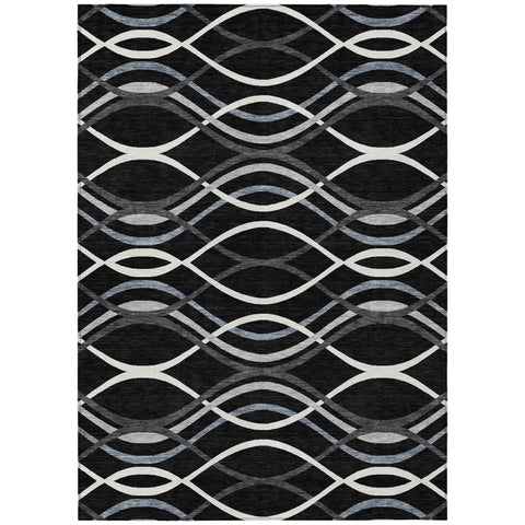 3' X 5' Black Gray And Ivory Abstract Washable Indoor Outdoor Area Rug