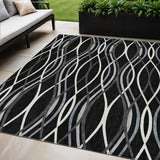 5' X 8' Black Gray And Ivory Abstract Washable Indoor Outdoor Area Rug