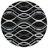 8' Black Gray And Ivory Round Abstract Washable Indoor Outdoor Area Rug