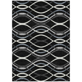 8' X 10' Black Gray And Ivory Abstract Washable Indoor Outdoor Area Rug