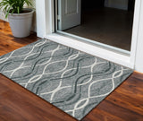 3' X 5' Gray Ivory And Charcoal Abstract Washable Indoor Outdoor Area Rug