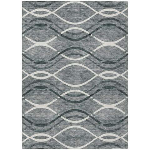 5' X 8' Gray Ivory And Charcoal Abstract Washable Indoor Outdoor Area Rug