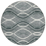 8' Gray Ivory And Charcoal Round Abstract Washable Indoor Outdoor Area Rug