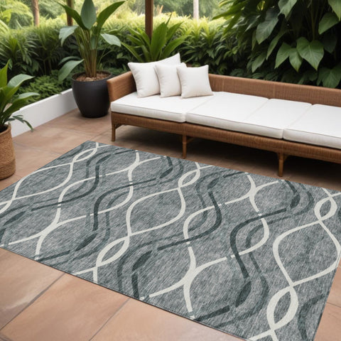 8' X 10' Gray Ivory And Charcoal Abstract Washable Indoor Outdoor Area Rug