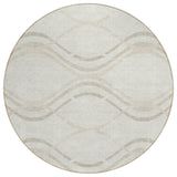 8' Ivory Beige And Taupe Round Abstract Washable Indoor Outdoor Area Rug