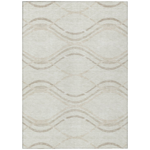 8' X 10' Ivory Beige And Taupe Abstract Washable Indoor Outdoor Area Rug