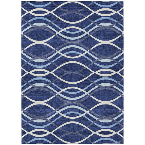 3' X 5' Navy Blue And Denim Blue Abstract Washable Indoor Outdoor Area Rug