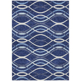5' X 8' Navy Blue And Denim Blue Abstract Washable Indoor Outdoor Area Rug