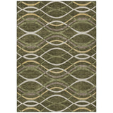 3' X 5' Olive Green Fern Green And Ivory Abstract Washable Indoor Outdoor Area Rug