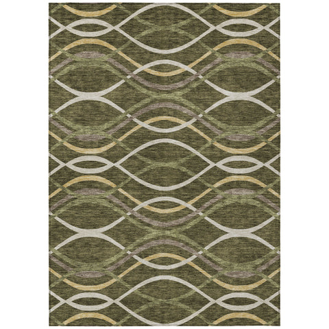 3' X 5' Olive Green Fern Green And Ivory Abstract Washable Indoor Outdoor Area Rug