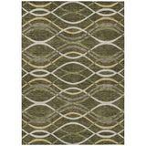 5' X 8' Olive Green Fern Green And Ivory Abstract Washable Indoor Outdoor Area Rug