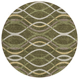 8' Olive Green Fern Green And Ivory Round Abstract Washable Indoor Outdoor Area Rug