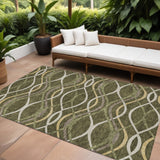 8' X 10' Olive Green Fern Green And Ivory Abstract Washable Indoor Outdoor Area Rug