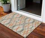3' X 5' Orange Ivory And Gray Abstract Washable Indoor Outdoor Area Rug