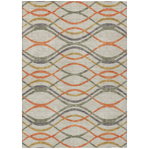 5' X 8' Orange Ivory And Gray Abstract Washable Indoor Outdoor Area Rug