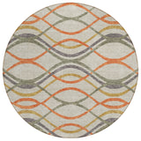 8' Orange Ivory And Gray Round Abstract Washable Indoor Outdoor Area Rug