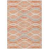 5' X 8' Peach Orange And Gray Abstract Washable Indoor Outdoor Area Rug