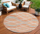 8' Peach Orange And Gray Round Abstract Washable Indoor Outdoor Area Rug