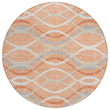 8' Peach Orange And Gray Round Abstract Washable Indoor Outdoor Area Rug