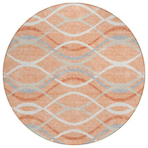 8' Peach Orange And Gray Round Abstract Washable Indoor Outdoor Area Rug