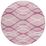 8' Pink Mauve And Ivory Round Abstract Washable Indoor Outdoor Area Rug