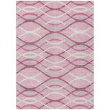 8' X 10' Pink Mauve And Ivory Abstract Washable Indoor Outdoor Area Rug