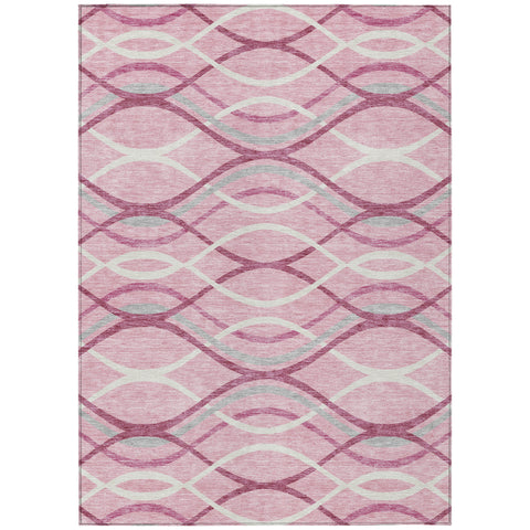 8' X 10' Pink Mauve And Ivory Abstract Washable Indoor Outdoor Area Rug