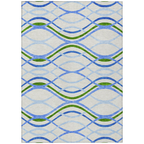 3' X 5' Sky Blue And Beige Abstract Washable Indoor Outdoor Area Rug