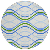8' Sky Blue And Beige Round Abstract Washable Indoor Outdoor Area Rug