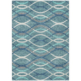 5' X 8' Teal Blue Navy Blue And Gray Abstract Washable Indoor Outdoor Area Rug