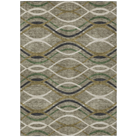 3' X 5' Taupe Beige And Charcoal Abstract Washable Indoor Outdoor Area Rug