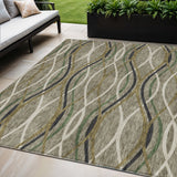5' X 8' Taupe Beige And Charcoal Abstract Washable Indoor Outdoor Area Rug