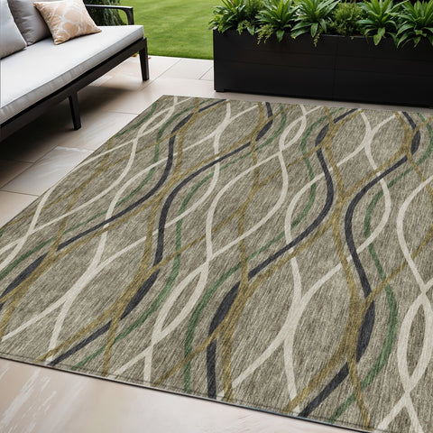 5' X 8' Taupe Beige And Charcoal Abstract Washable Indoor Outdoor Area Rug