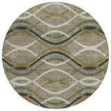8' Taupe Beige And Charcoal Round Abstract Washable Indoor Outdoor Area Rug