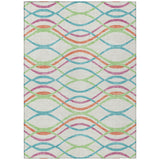 3' X 5' White Teal Blue And Lime Green Abstract Washable Indoor Outdoor Area Rug