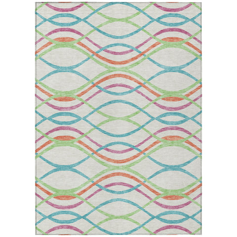 8' X 10' White Teal Blue And Lime Green Abstract Washable Indoor Outdoor Area Rug