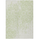 5' X 8' Artichoke Green And Ivory Medallion Washable Indoor Outdoor Area Rug