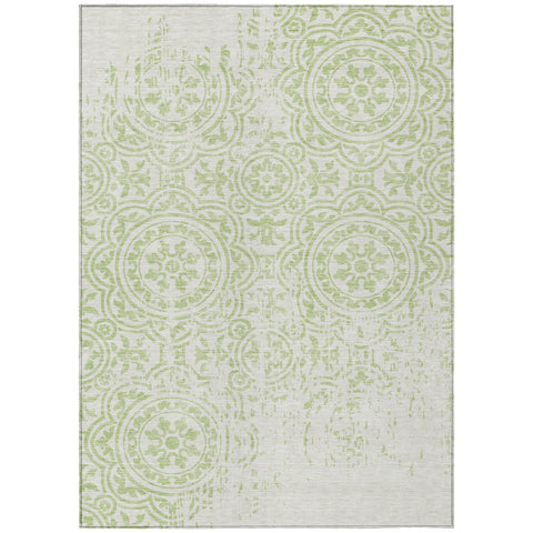 5' X 8' Artichoke Green And Ivory Medallion Washable Indoor Outdoor Area Rug