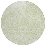 8' Artichoke Green And Ivory Round Medallion Washable Indoor Outdoor Area Rug