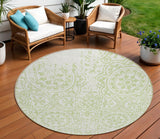 8' Artichoke Green And Ivory Round Medallion Washable Indoor Outdoor Area Rug